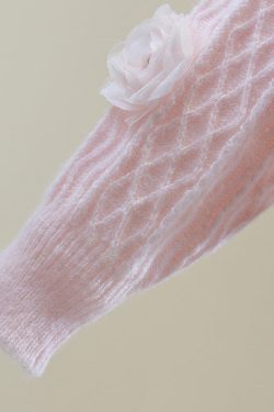 French Blue O-Neck Floral Zircon Cotton Knit Sweater Winter