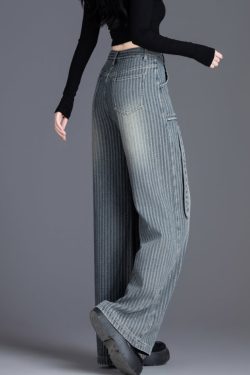 French Blue Pockets Jacquard Patchwork Denim Straight Spring