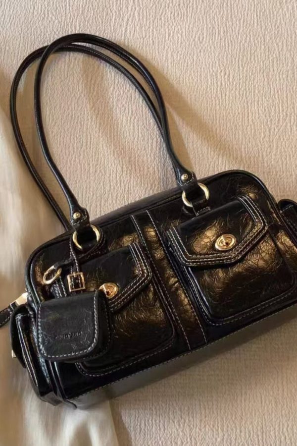 French Brown With Pockets Faux Leather Women Handbags