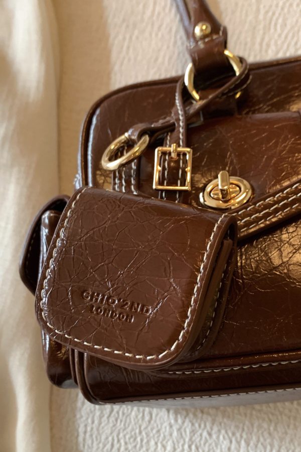 French Brown With Pockets Faux Leather Women Handbags