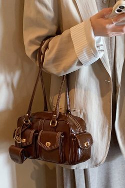 French Brown With Pockets Faux Leather Women Handbags