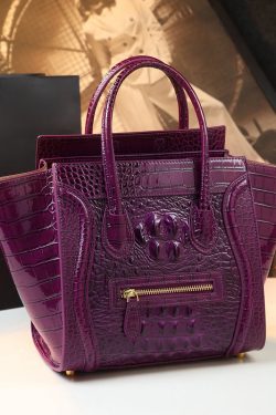 French Green Embossed Zippered Calf Leather Tote Handbag