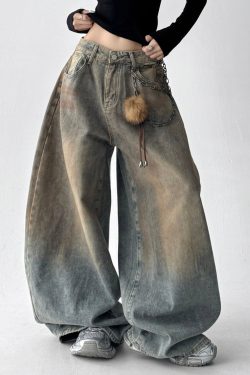 French Light Blue Oversized Denim Wide Leg Pants Spring