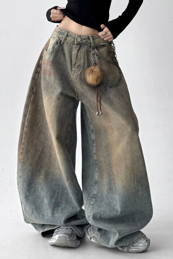 French Light Blue Oversized Denim Wide Leg Pants Spring