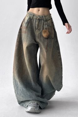 French Light Blue Oversized Denim Wide Leg Pants Spring