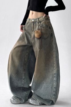 French Light Blue Oversized Denim Wide Leg Pants Spring