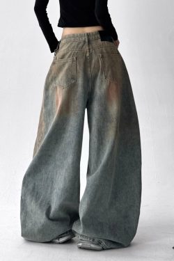 French Light Blue Oversized Denim Wide Leg Pants Spring
