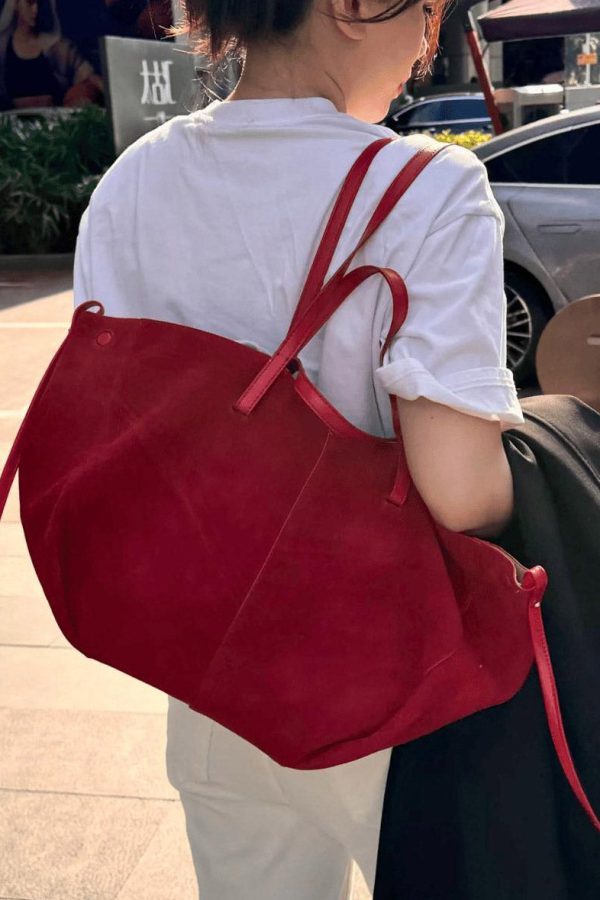 French Red Large Capacity Faux Leather Satchel Handbag