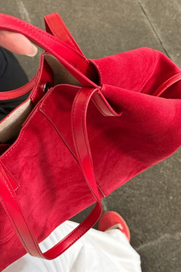 French Red Large Capacity Faux Leather Satchel Handbag