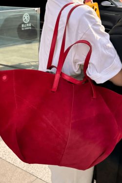 French Red Large Capacity Faux Leather Satchel Handbag