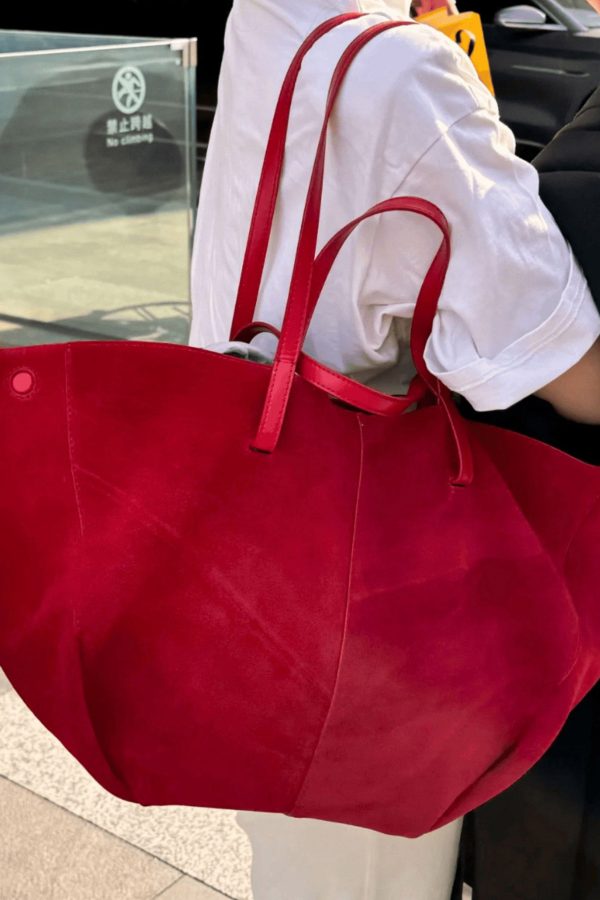 French Red Large Capacity Faux Leather Satchel Handbag