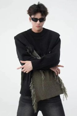 Fringe Patchwork Knitted Sweater