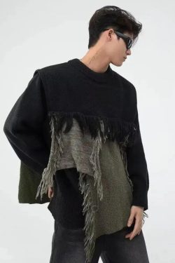 Fringe Patchwork Knitted Sweater