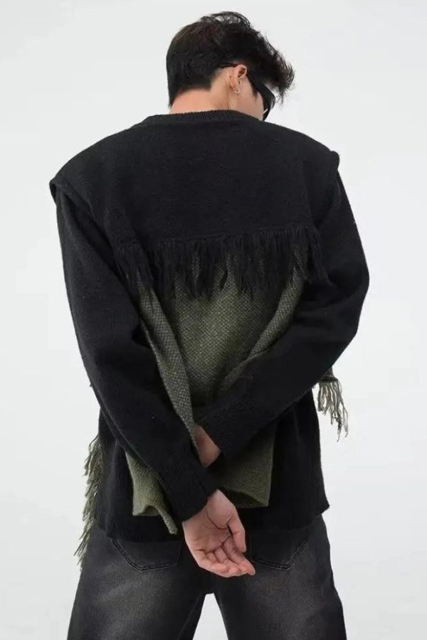 Fringe Patchwork Knitted Sweater