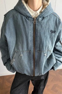 Fur Lined Hooded Denim Jacket