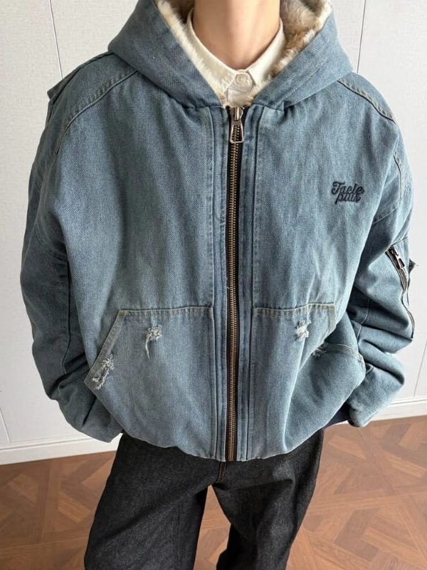Fur Lined Hooded Denim Jacket