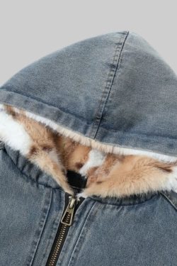 Fur Lined Hooded Denim Jacket