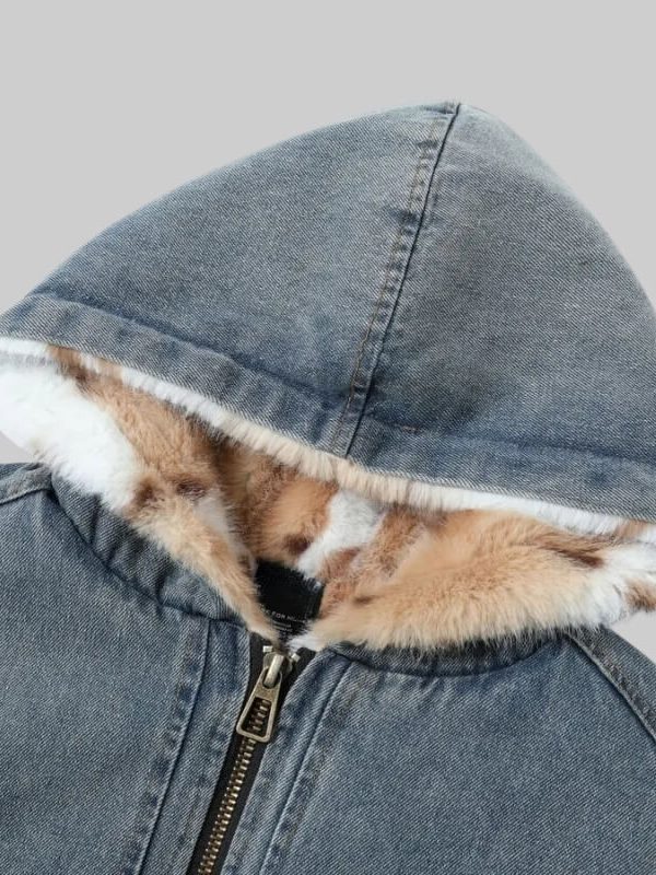 Fur Lined Hooded Denim Jacket