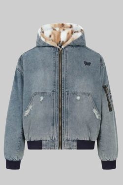 Fur Lined Hooded Denim Jacket