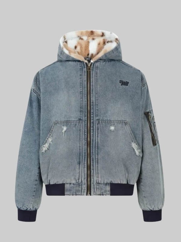 Fur Lined Hooded Denim Jacket