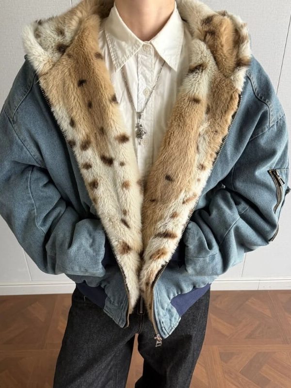 Fur Lined Hooded Denim Jacket