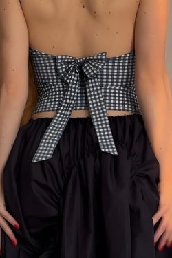 Gingham Bow Backless Top