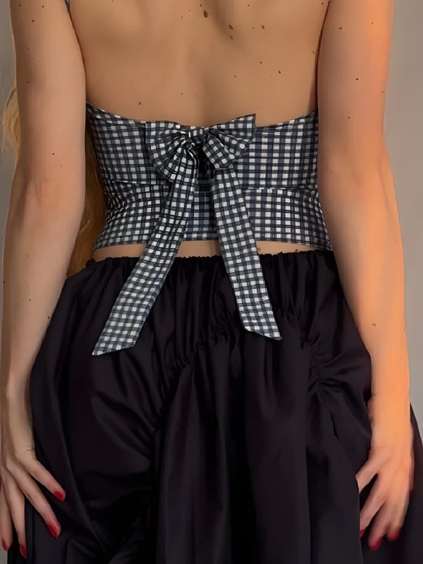 Gingham Bow Backless Top