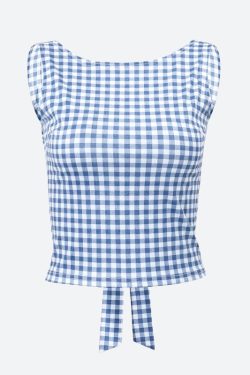 Gingham Bow Backless Top