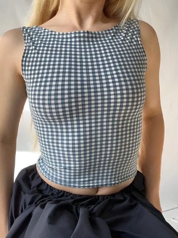 Gingham Bow Backless Top