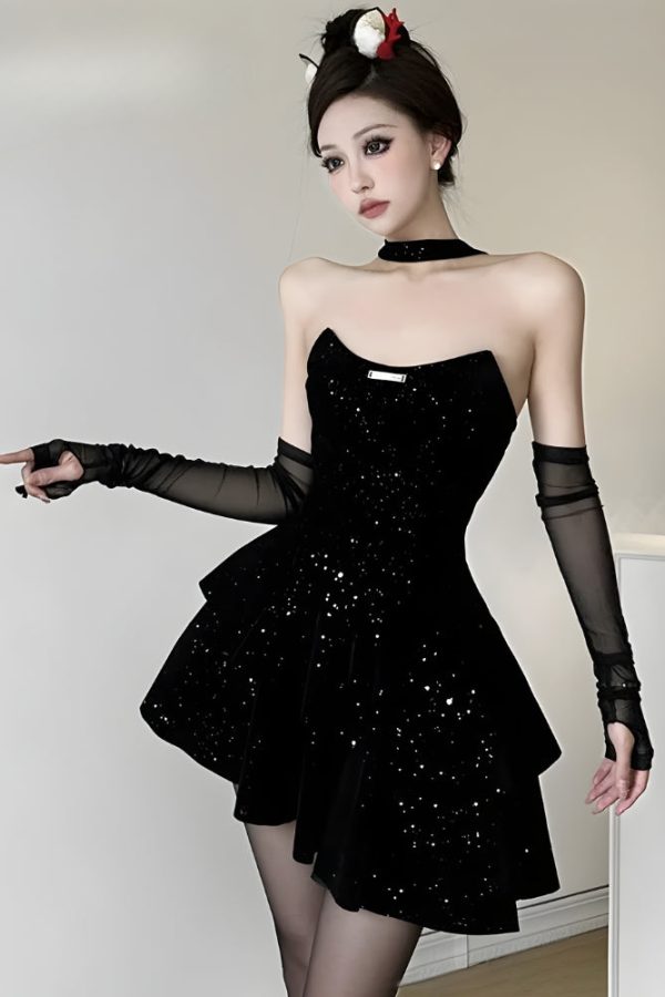 Glitter Asymmetric Mini Dress