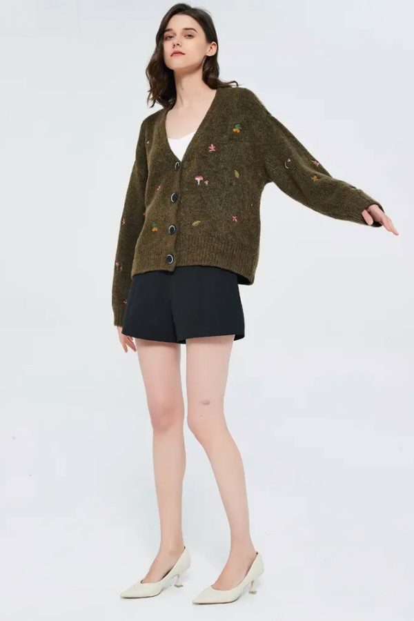 Goblincore Leaf Embroidery Cardigan
