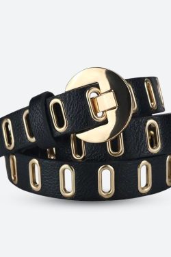 Golden Eyelet Faux Leather Belt