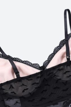 Goth Bat Mesh Bustier Crop Top