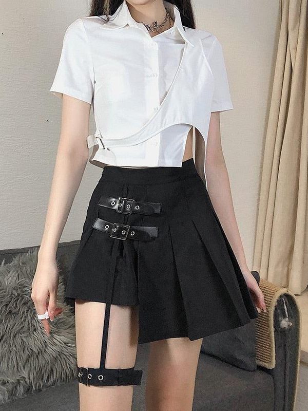 Goth Belt Detail Mini Skirt
