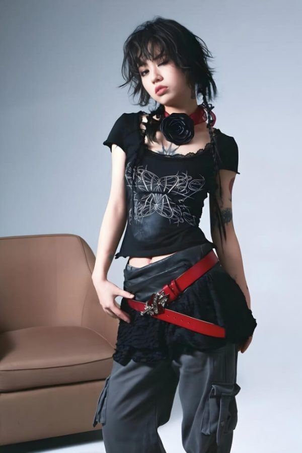 Goth Butterfly Print Tee