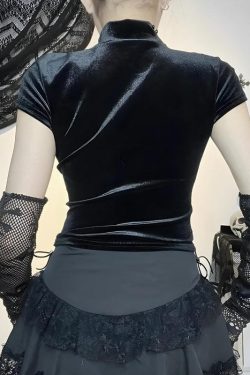 Goth Cross Cut Out Velvet Top