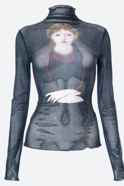 Goth Dark Female Figure Mesh Top