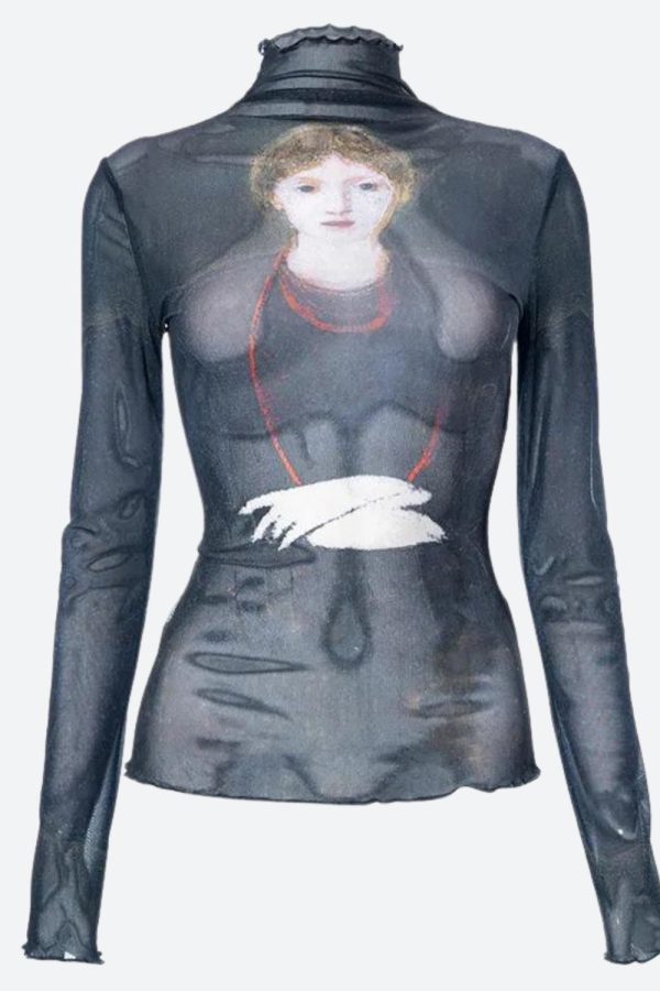 Goth Dark Female Figure Mesh Top