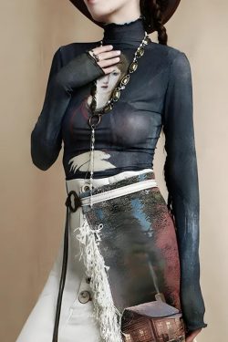 Goth Dark Female Figure Mesh Top