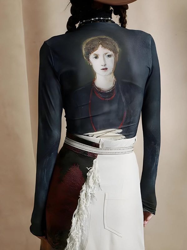 Goth Dark Female Figure Mesh Top