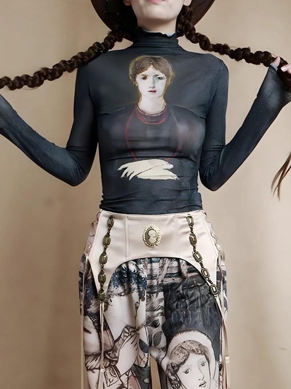 Goth Dark Female Figure Mesh Top