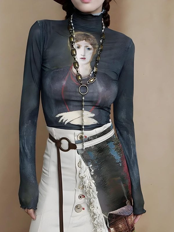 Goth Dark Female Figure Mesh Top