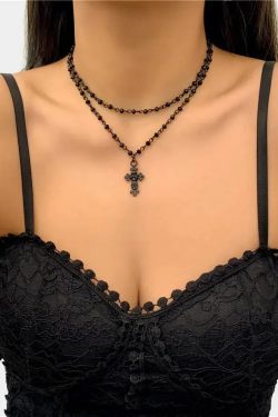 Goth Double Chain Cross Necklace
