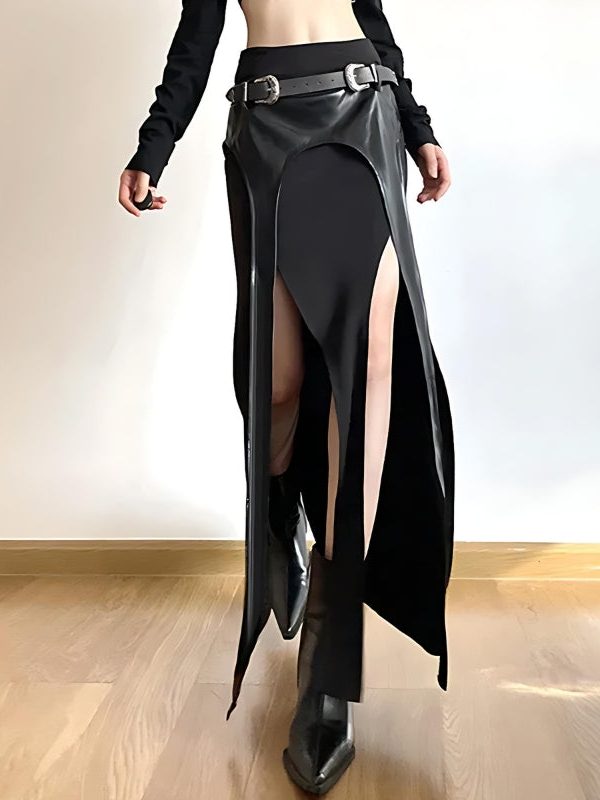 Goth Double Slit Maxi Skirt