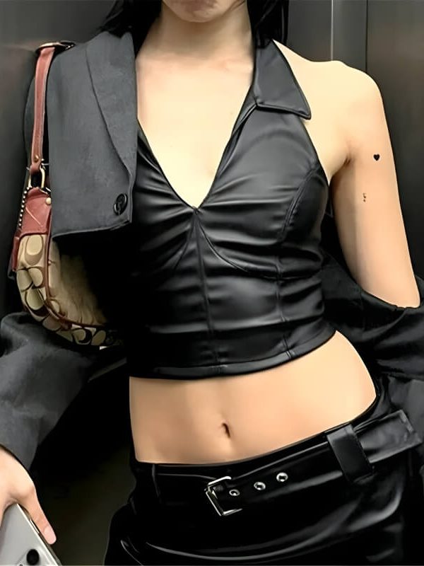 Goth Faux Leather Crop Top