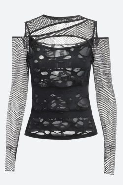 Goth Fishnet Ripped Top