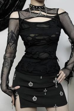 Goth Fishnet Ripped Top