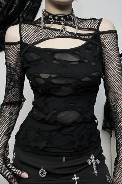 Goth Fishnet Ripped Top