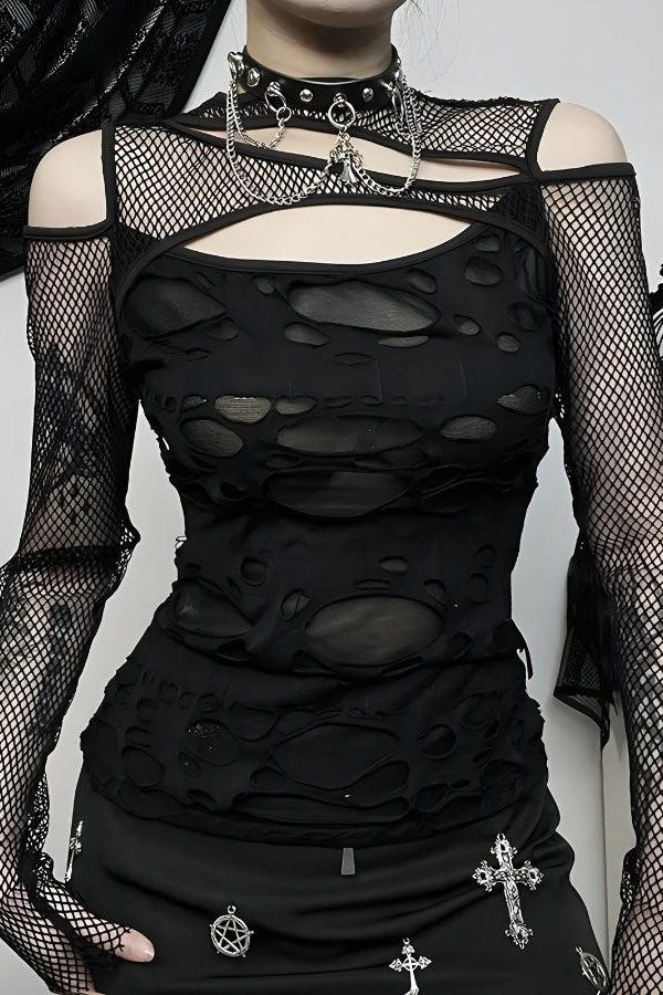 Goth Fishnet Ripped Top