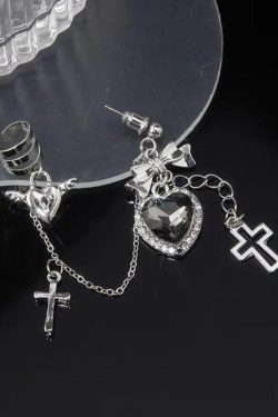Goth Heart Cross Chain Earrings